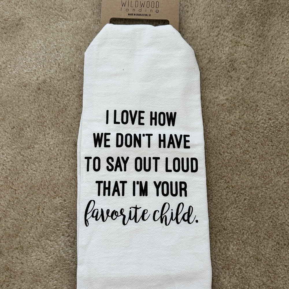 Wildwood White Kitchen Towel with Black Text